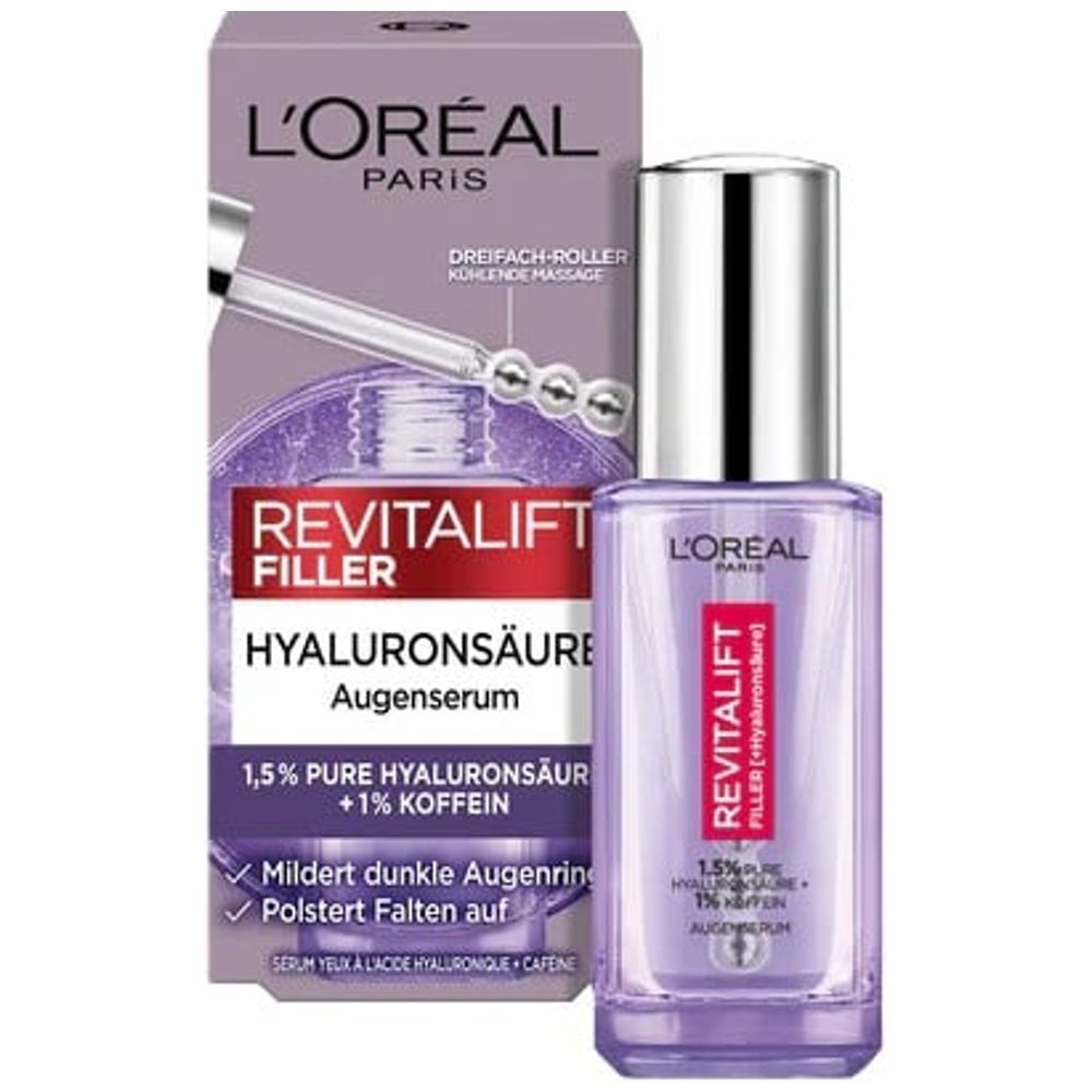 لوريال باريس ريفيتاليفت فيلر آي سيروم - 1.5% حمض الهيالورونيك + 1% كافيين، 20 مل