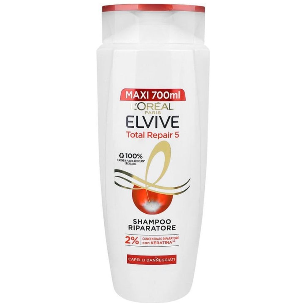 LOreal Paris Elvive Total Repair 5 Shampoo - Strengthens weak, damaged hair while adding vitality, shine, and silkiness, 700 ml
