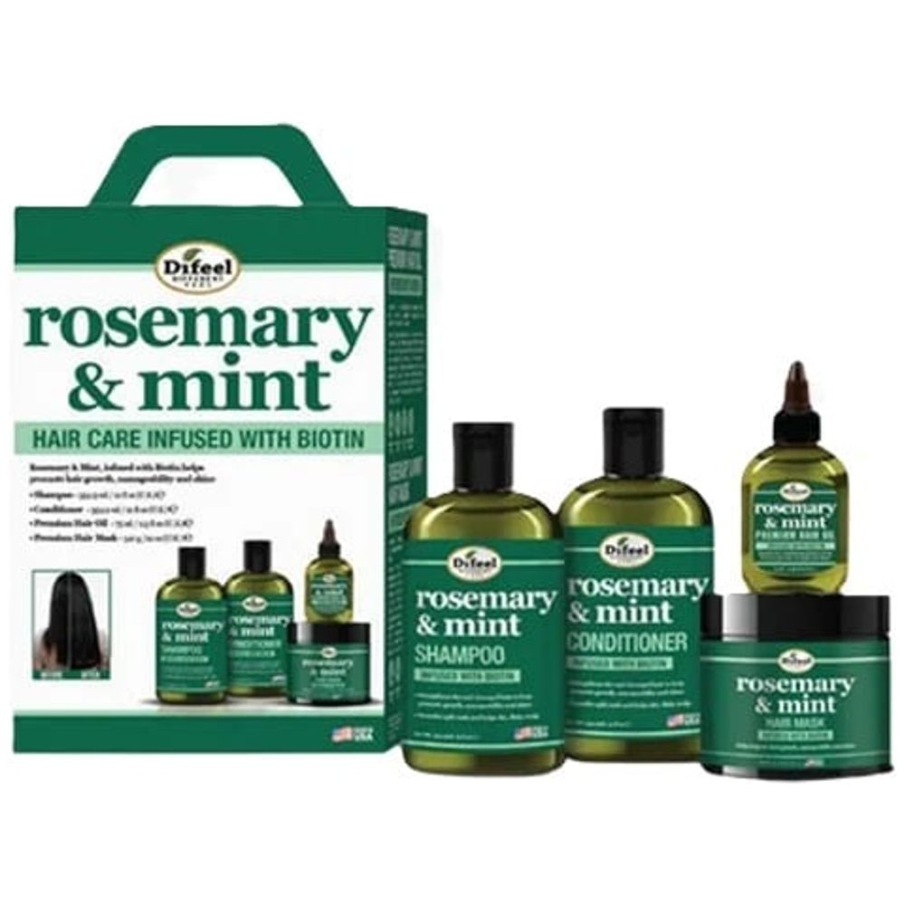 Difeel Rosemary & Mint Biotin Hair Care Set with Shampoo - Conditioner - Mask - Hair Oil