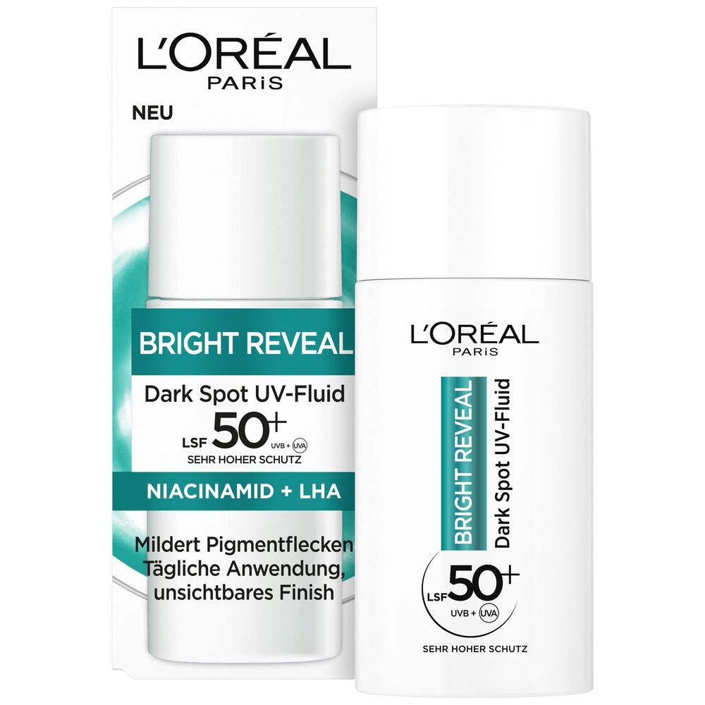 L'Oréal Paris Bright Reveal Fluid Sunscreen - SPF 50+ helps reduce dark spots and even skin tone, 50 ml