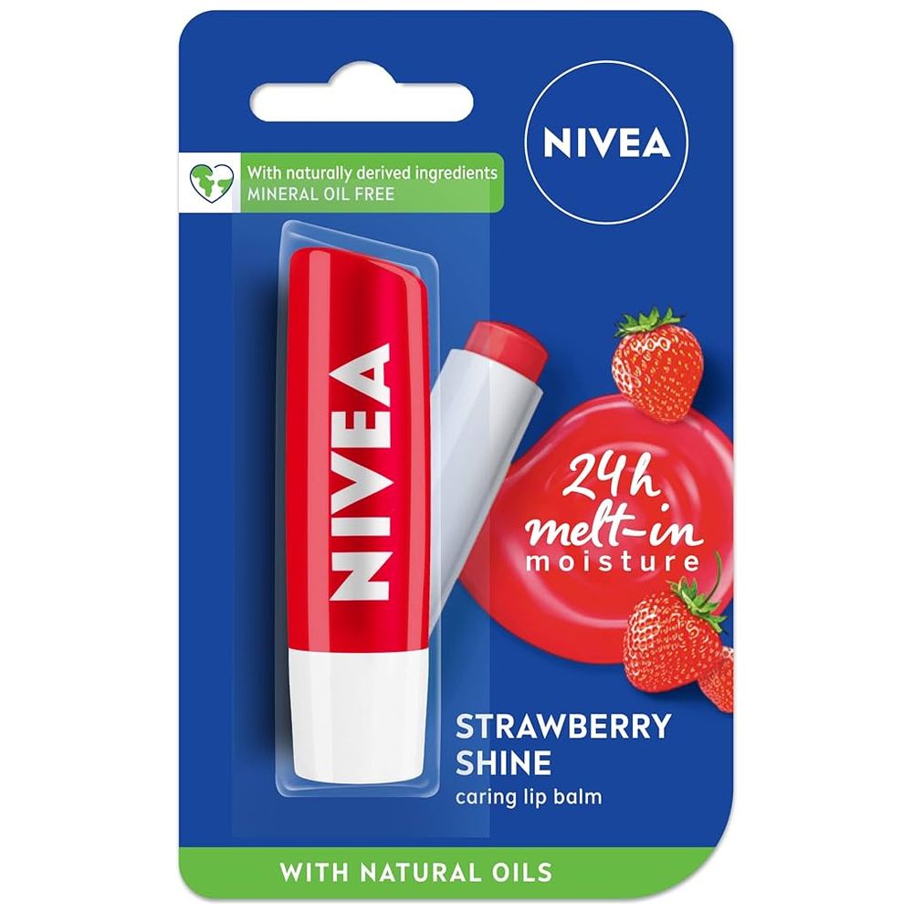 Nivea Strawberry Shine Caring Lip Balm - Moisture-Infused, 4.8 g