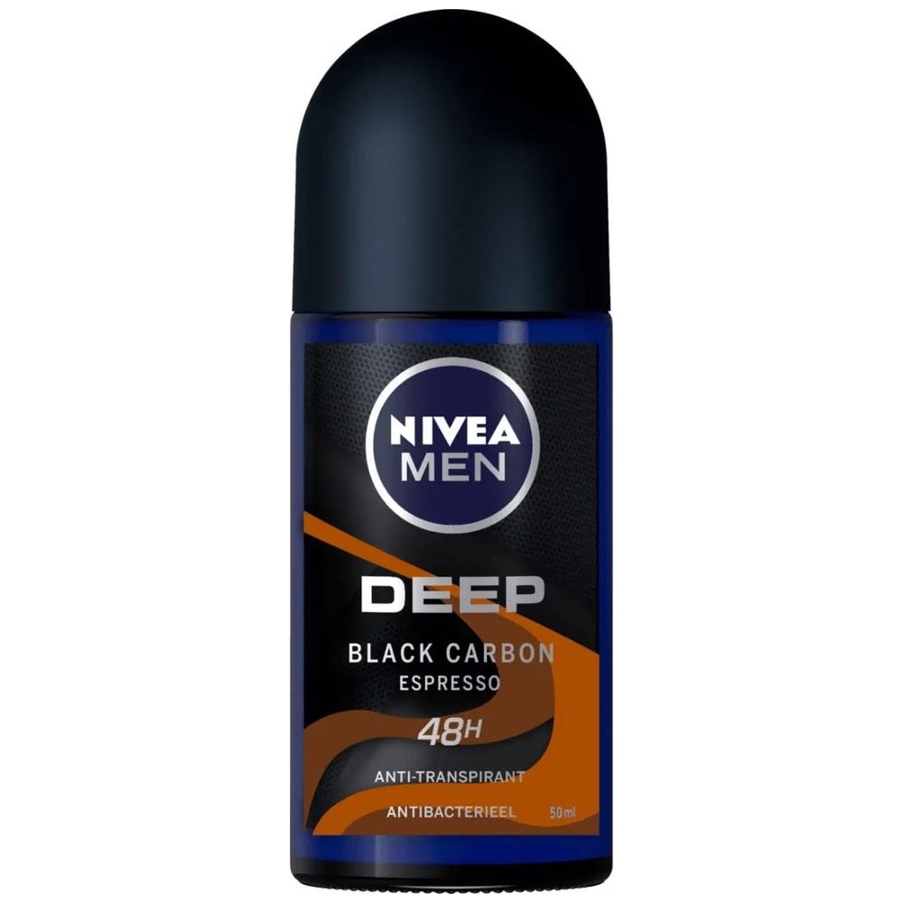 Nivea MEN Deep Black Carbon Espresso Roll-On Deodorant - 48-hour antibacterial protection, 50 ml
