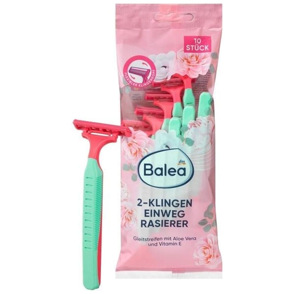 Balea 2-Blade Disposable Razors for Women - Provide a smooth and precise shave, 10 pcs