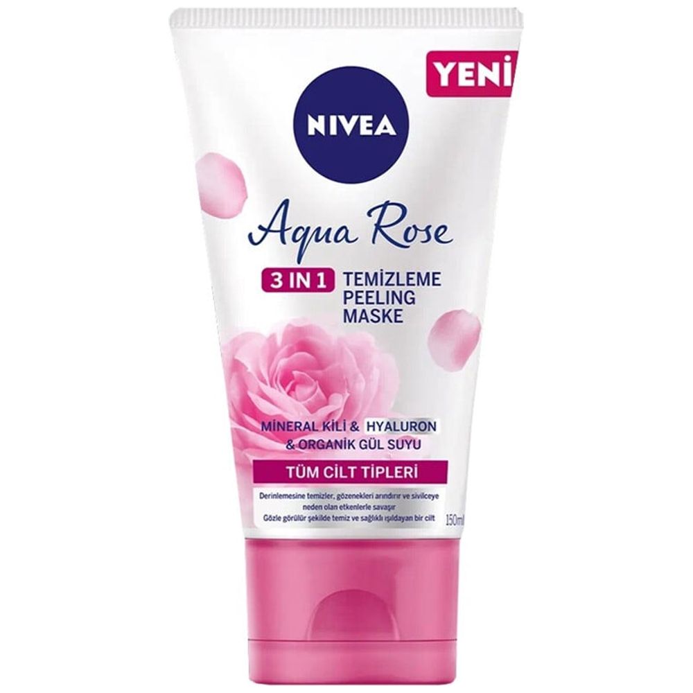 Nivea Aqua Rose 3-in-1 Mask - ينظف ويقشر وينقي المسام بلطف، 150 مل