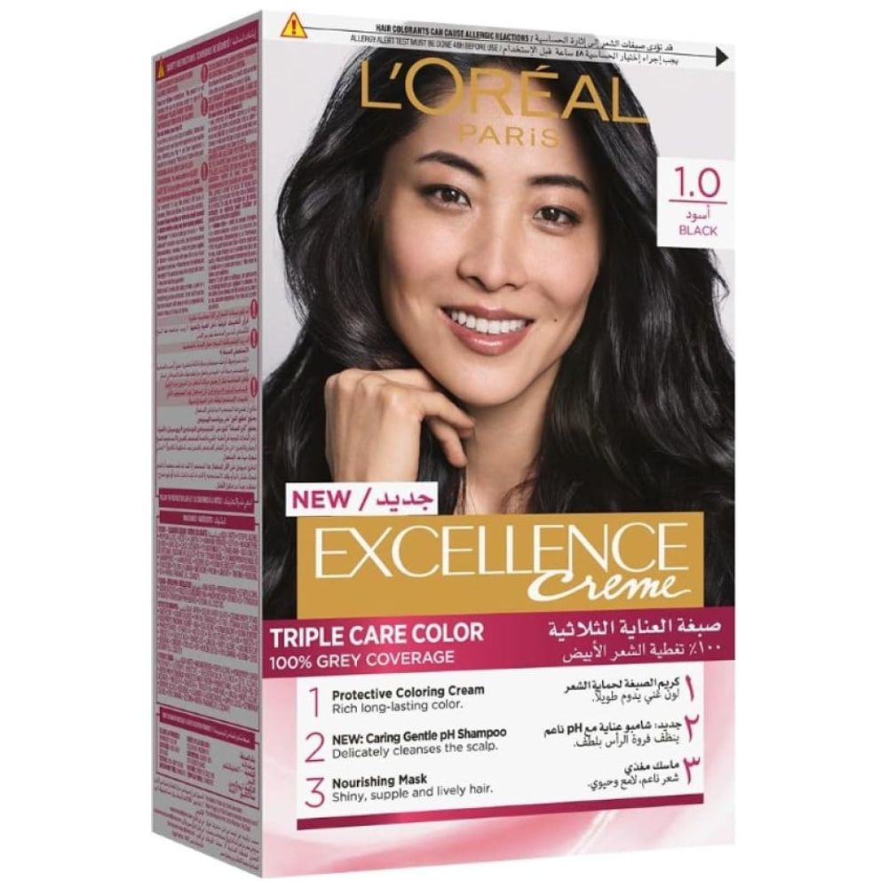L'Oreal Paris Excellence Creme صبغة شعر كريمية دائمة - 1.0 أسود