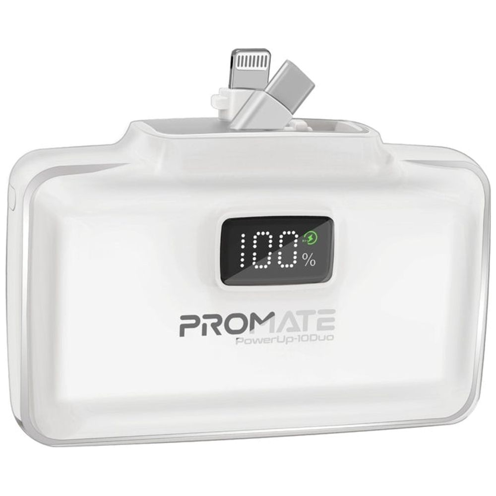 Promate Power Bank - 10000mAh - 20W - Built-in USB-C & Lightning Cable - White 10000mAh 20W – 45,000 IQD Iraq