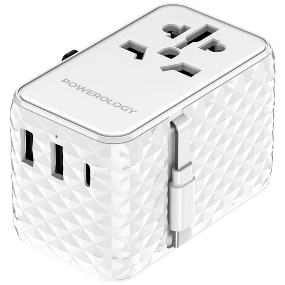 Powerology Powerology Universal Travel Charger - Retractable USB-C Cable - 20W - White 20W, USB-C