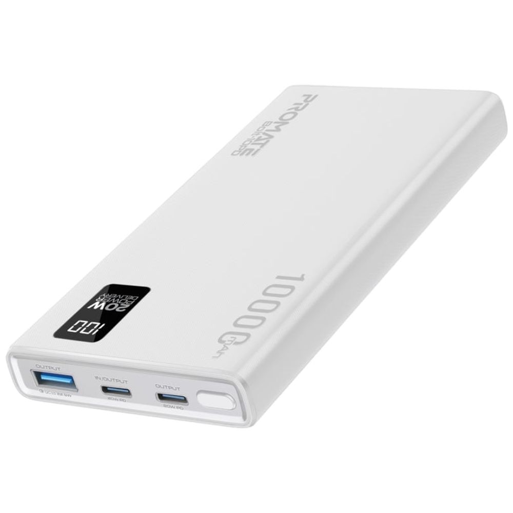 Promate Promate Power Bank - 10000mAh - 20W Dual Charging USB-C & USB-A - LCD Display - White 10000mAh, 20W – 40,000 IQD Iraq