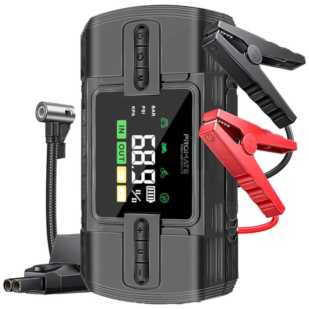 Promate Promate 1200A Car Battery Jump Starter with 150PSI Compressor and 12000mAh Power Bank - LED Flashlight - Black 1200A - 150PSI - 12000mAh – 170,000 IQD Iraq
