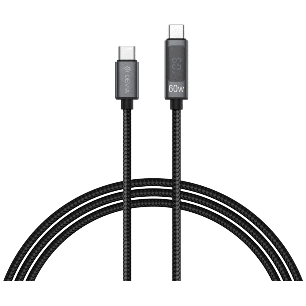 Devia USB-C to USB-C Cable - 60W - Digital Power Display - 1.2m - Black 60W, 1.2m – 20,000 IQD Iraq