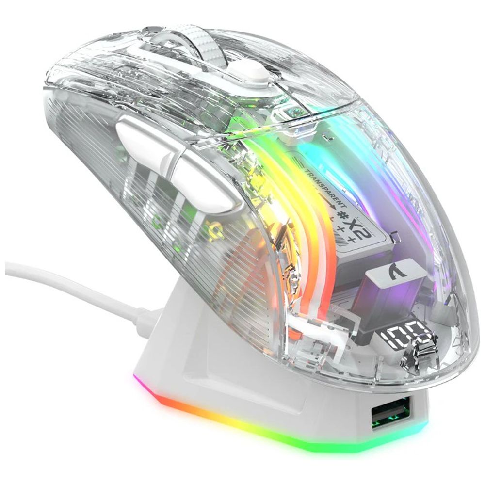 Attack Shark X2 Pro Gaming Mouse - 3-Mode - Transparent Shell - Silent Clicks - Magnetic Charging Base - 3D RGB Lighting – 29,000 IQD Iraq