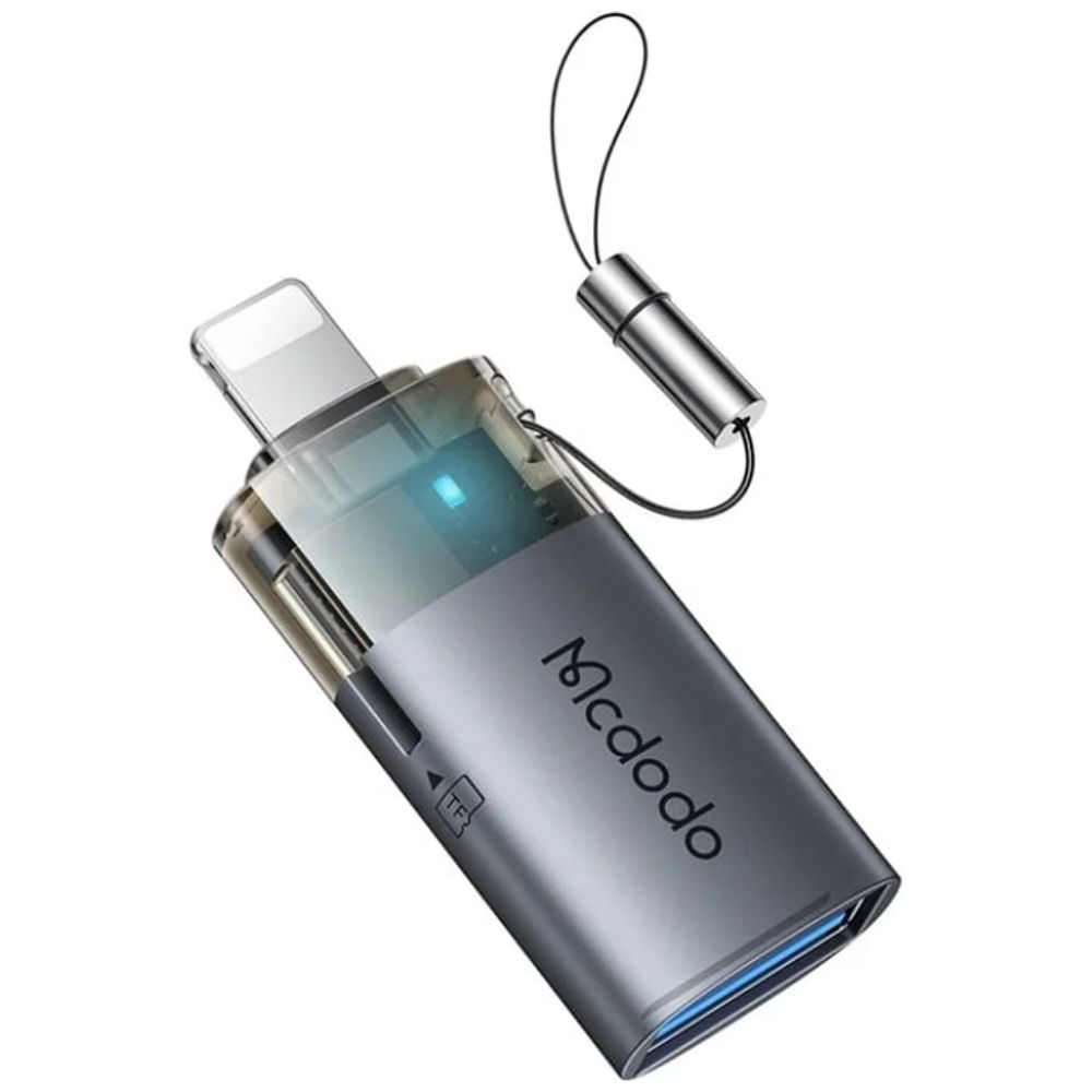 McDodo 2-in-1 Adapter - Lightning to USB - Built-in TF Memory Card Reader - Data Transfer - Gray