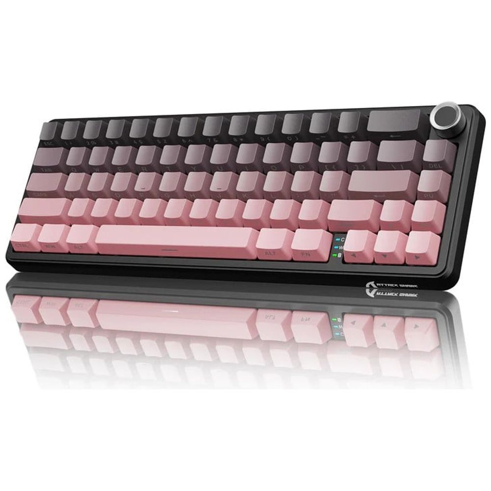ATTACK SHARK Attack Shark X66 Mechanical Keyboard - 3-Mode - Strawberry Linear Switches - Hot-Swap Interchangeable - 3000mAh Battery - RGB Lighting - PBT Keycaps - Pink 3000mAh