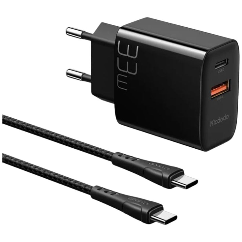 McDodo 33W Wall Charger - USB-A & USB-C Ports - PD Technology - Black