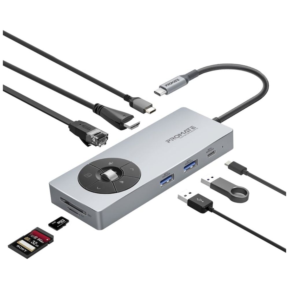 Promate USB-C Multiport 14-in-1 - 100W - Gray 14-in-1, 100W