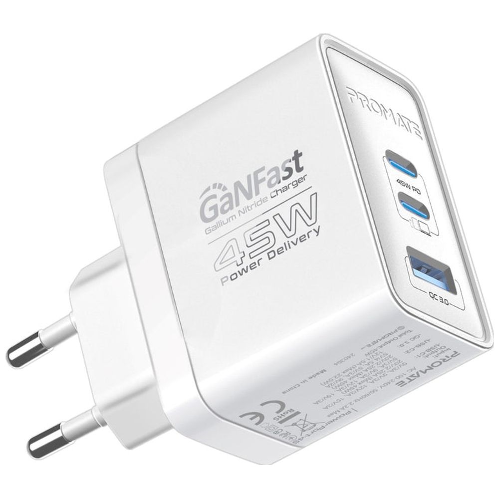 Promate Promate 3-Port 45W Wall Charger - White 45W, 3-Port – 45,000 IQD Iraq