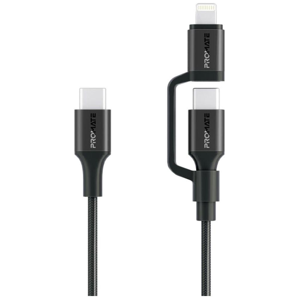 Promate Promate 2-in-1 Charging Cable - USB-C & Lightning - 60W - 1.2m - Black 60W, 1.2m