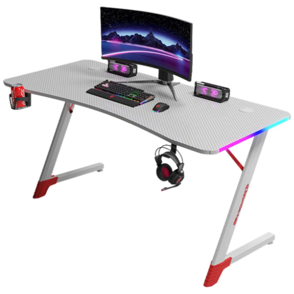 Gaming Desk D2209 - LED RGB Lights Along Edges - Cup Holder; Headset Stand - White – 115,250 IQD Iraq