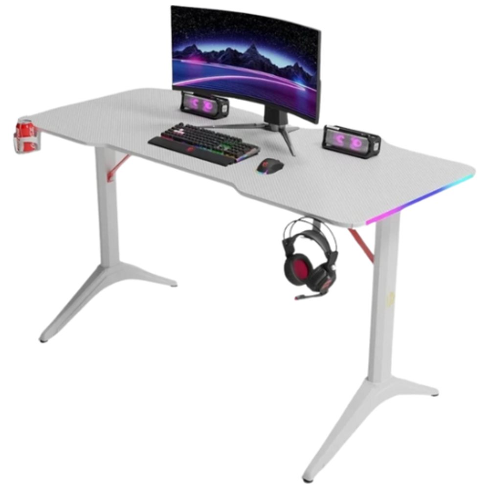 Gaming Desk 2208 - LED RGB Lights Along Edges - Cup Holder; Headset Stand - White – 107,000 IQD Iraq