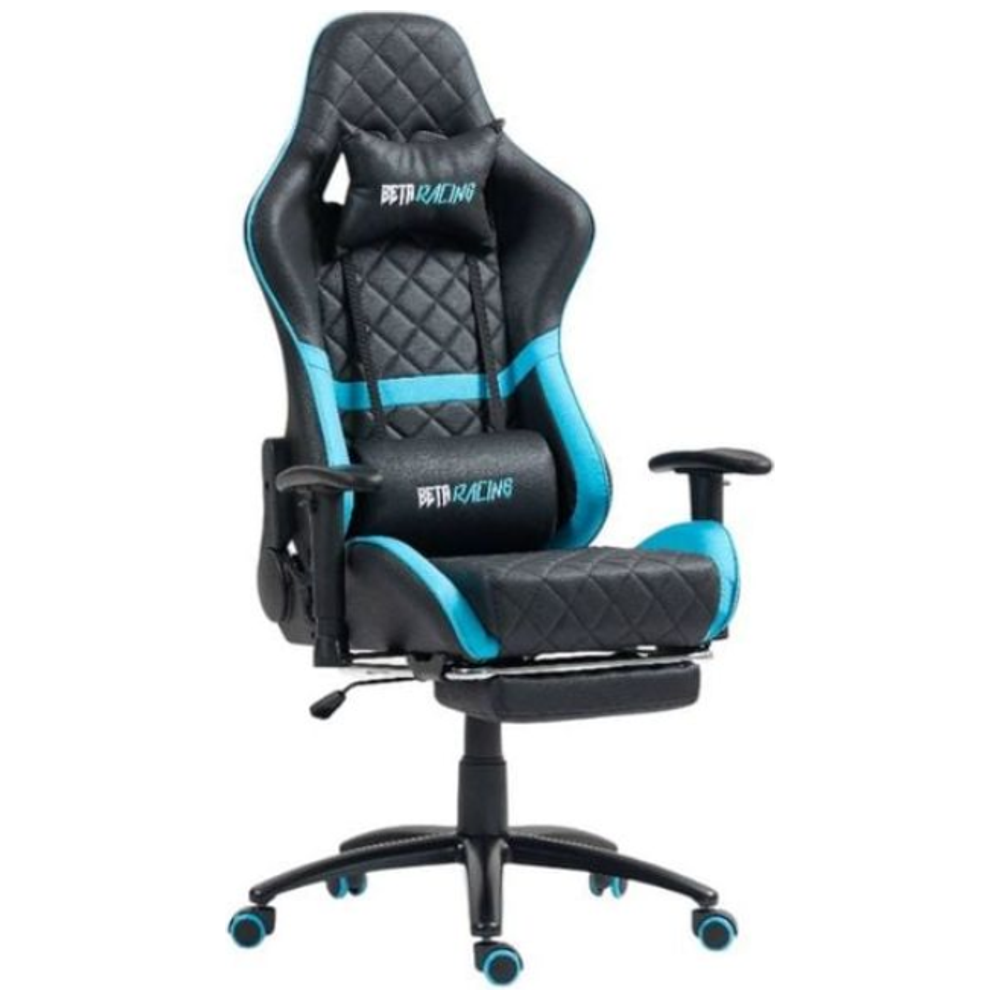 No Brand Gaming Chair - PVC Leather with Retractable Footrest - 135° Recline - Silent Casters - Black