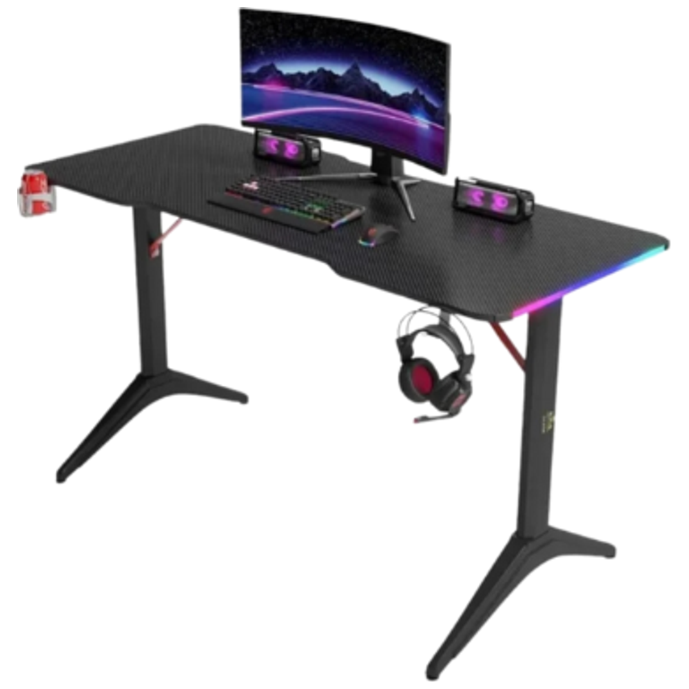 Gaming Desk D2208 - LED RGB Lights Along Edges - Cup Holder; Headset Stand - Black – 124,500 IQD Iraq