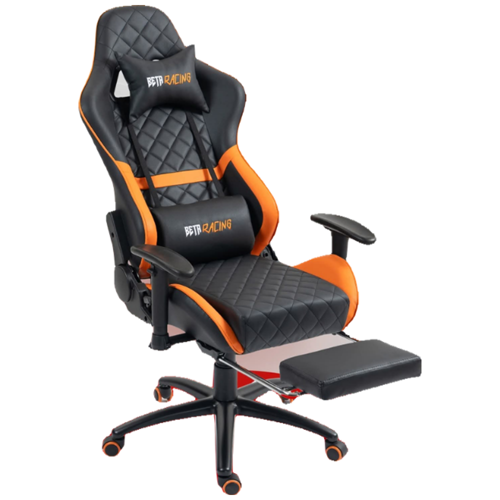 BETA Racing Lux Gaming Chair – Ergonomic Adjustable Chair with Retractable Footrest - Removable Cushions - Black
