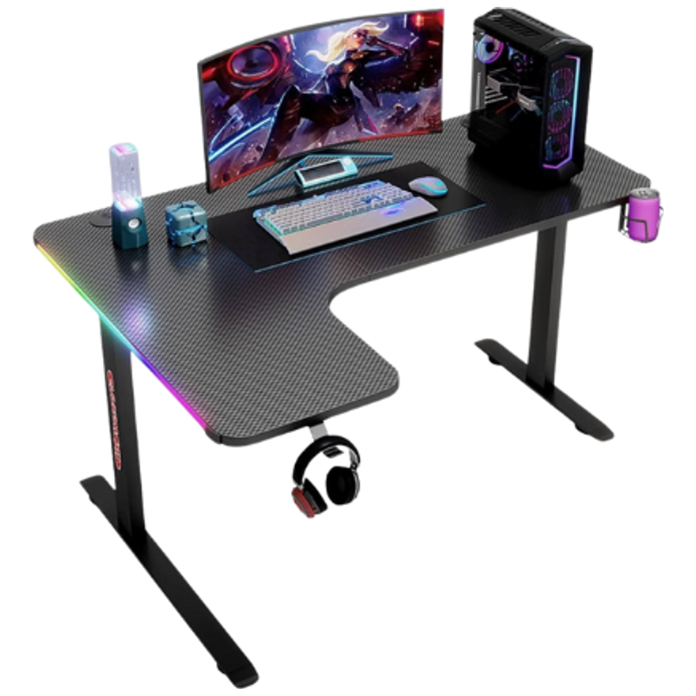 Gaming Desk D2200 - LED RGB Lights Along Edges - Cup Holder; Headset Stand - Black – 168,500 IQD Iraq