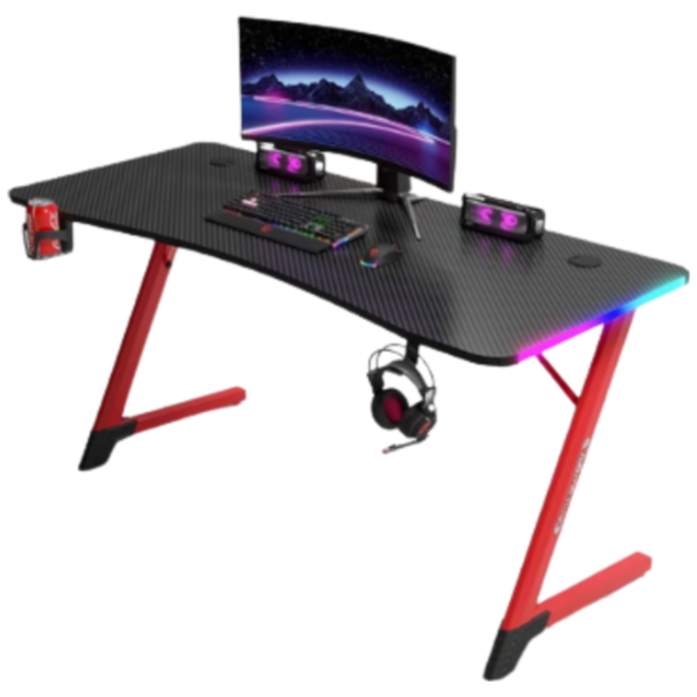 Gaming Desk GAMINGD2209 - LED RGB Lights Along Edges - Cup Holder; Headset Stand - Red – 133,750 IQD Iraq