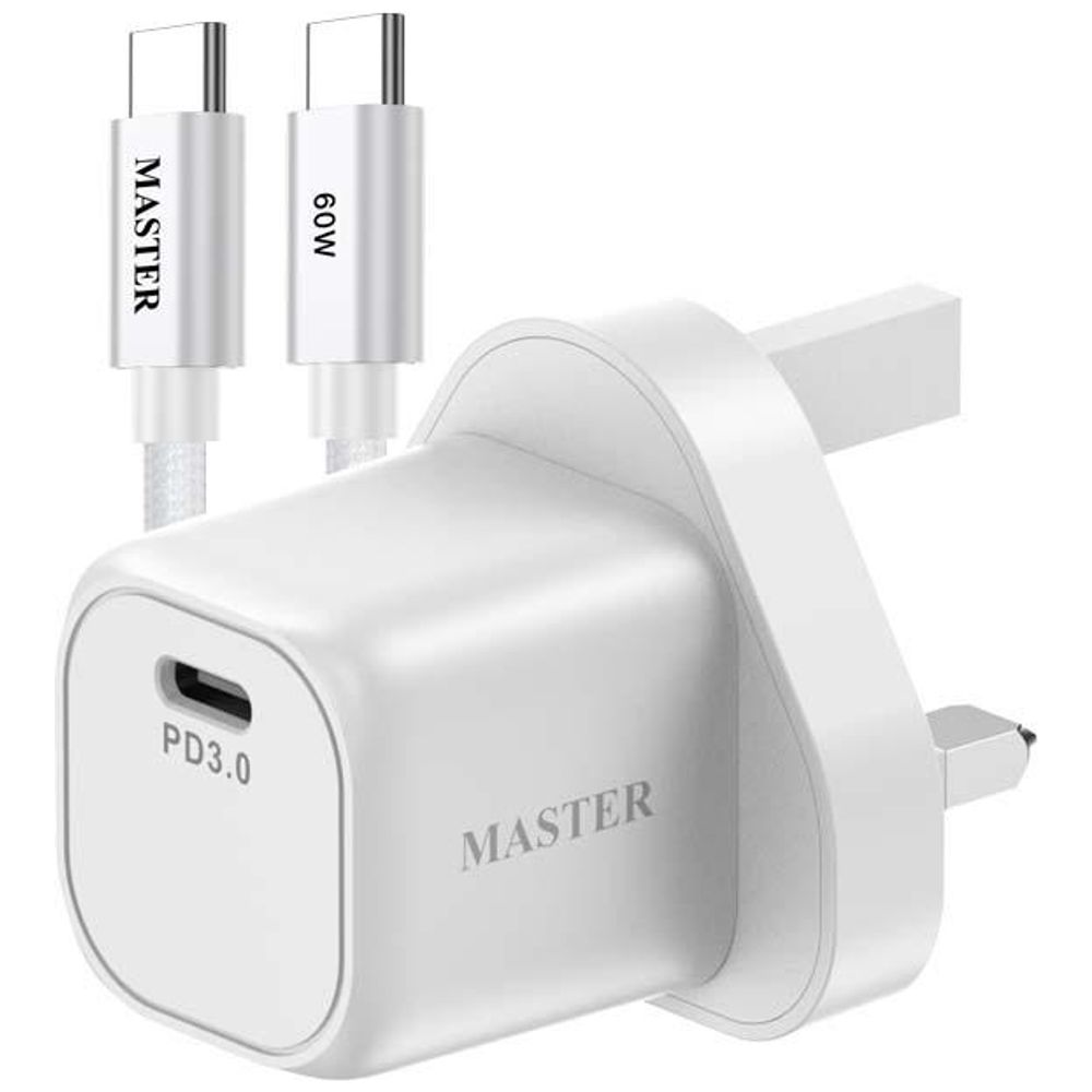 Master Master MSSUFCH35WCL WH - Wall Charger - 1 Port - 35W - with USB-C to USB-C Cable - 60W - White 35W, 1 Port – 30,000 IQD Iraq