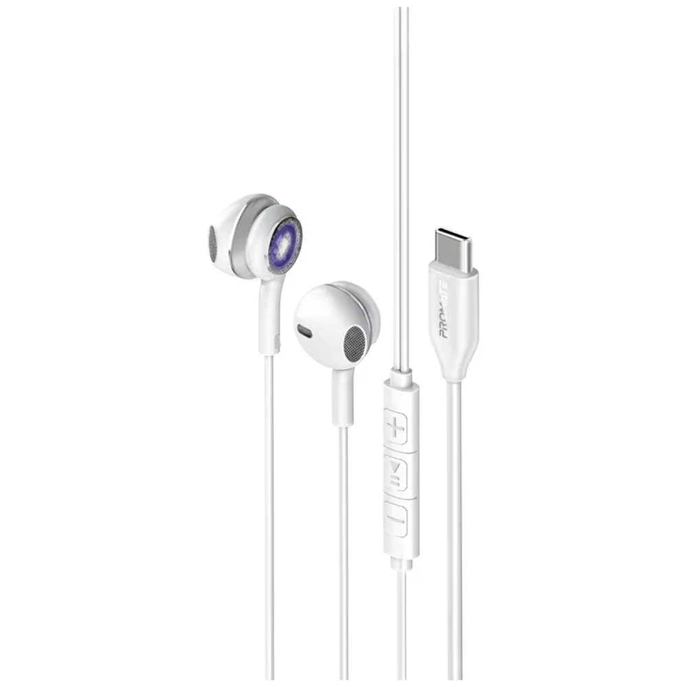 Promate Promate LumiBuds C - Wired Headphone In Ear - USB-C - 1.2m - Silver 1.2m, USB-C