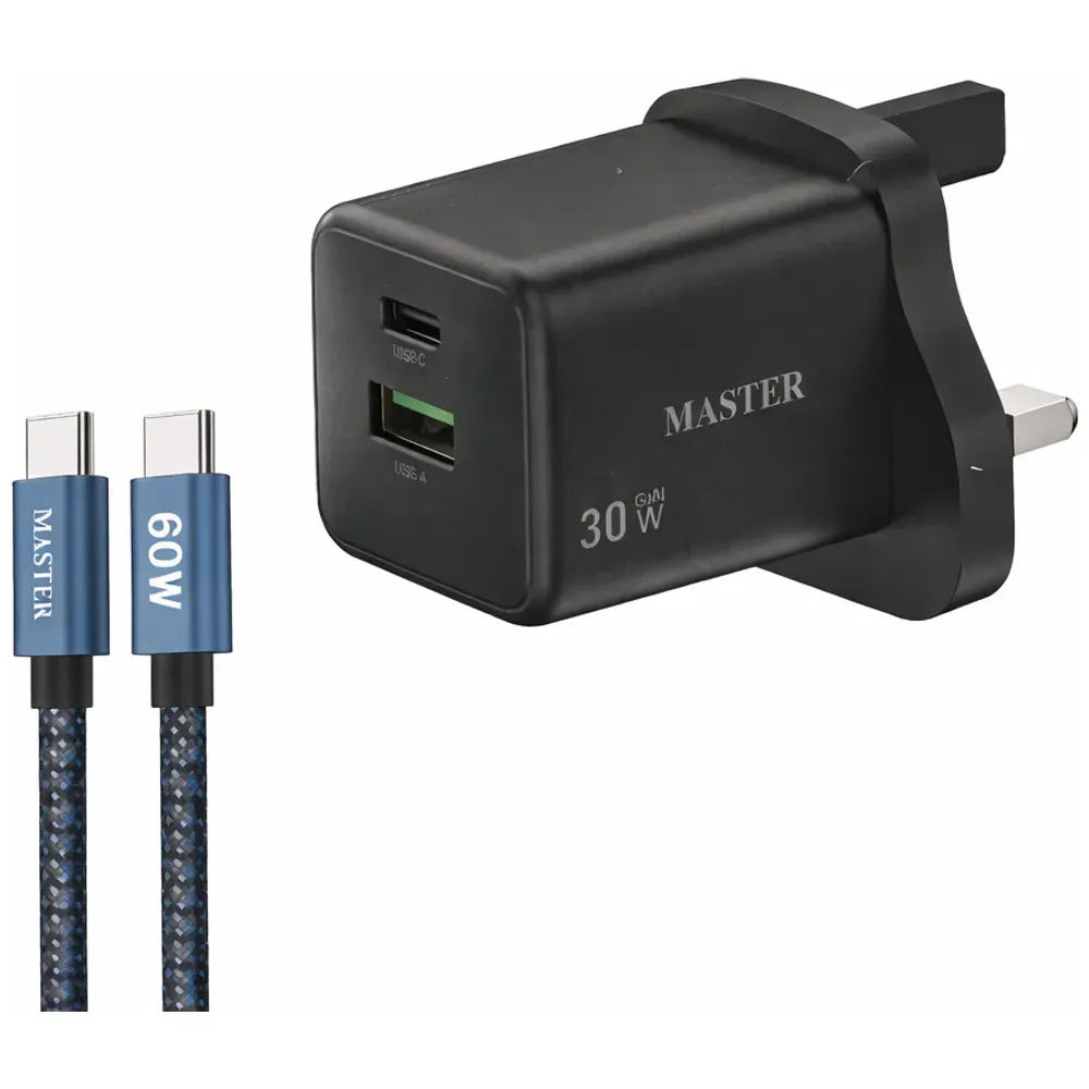 Master Master - wall Charger - 2 Port - 30W with USB-C to USB-C Cable - 60W - Black 30W – 20,000 IQD Iraq
