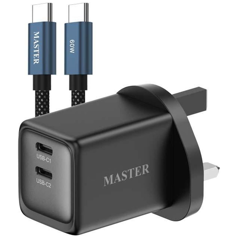 Master Master MSIPDC13A BK - Wall Charger - Dual Port - 48W - with USB-C to USB-C Cable - 60W - Black 48W, Dual Port – 35,000 IQD Iraq