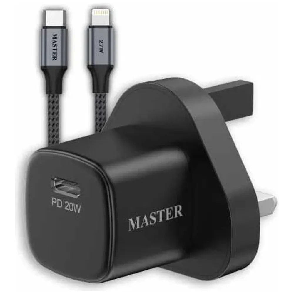 Master Master Mini Wall Charger - Single Port - 20W - with USB-C to Lightning Cable - 27W - Black 20W