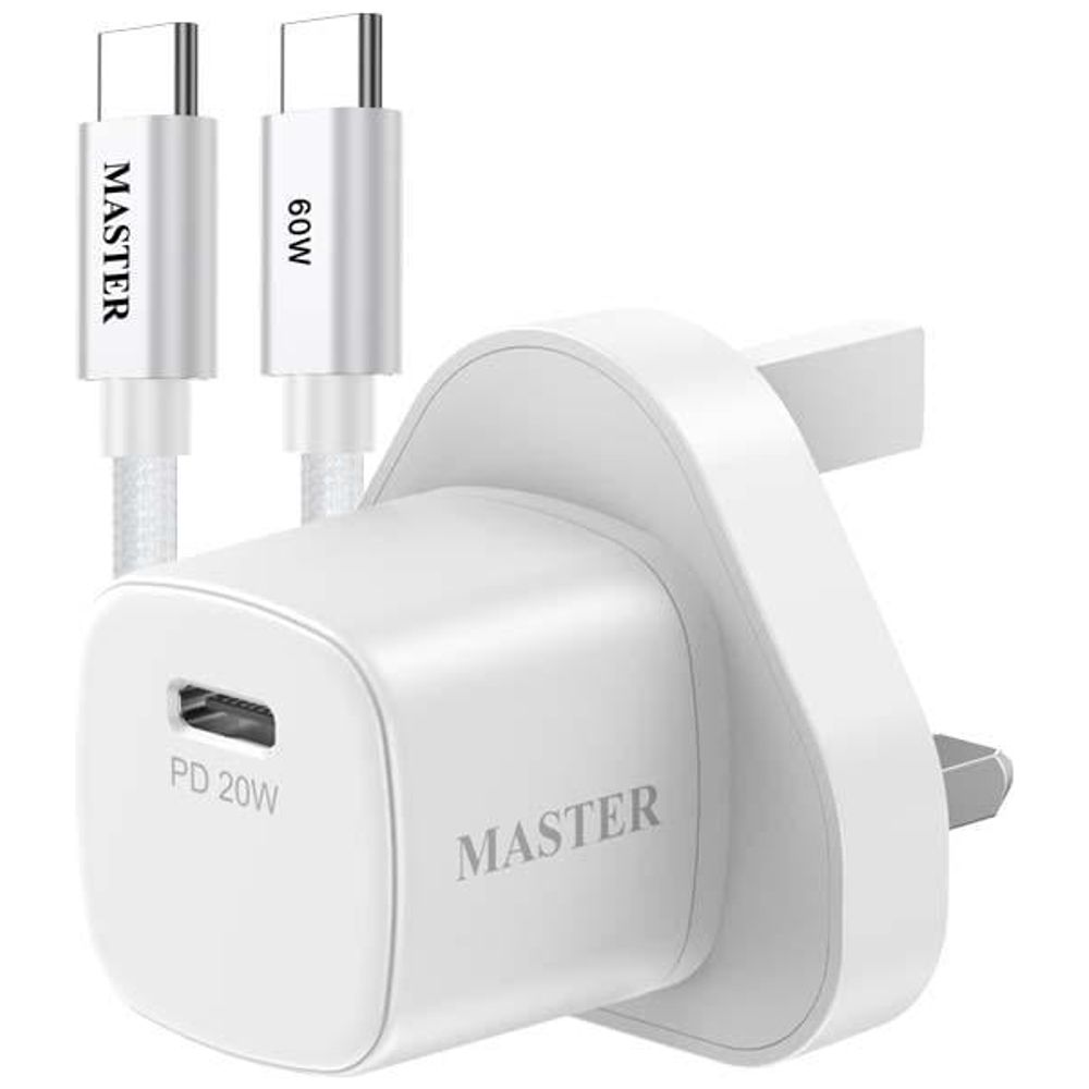 Master Master MSPDCH20WCC60 WH - Wall Charger - Single Port - 20W - with USB-C to USB-C Cable - 60W - White 20W – 20,000 IQD Iraq
