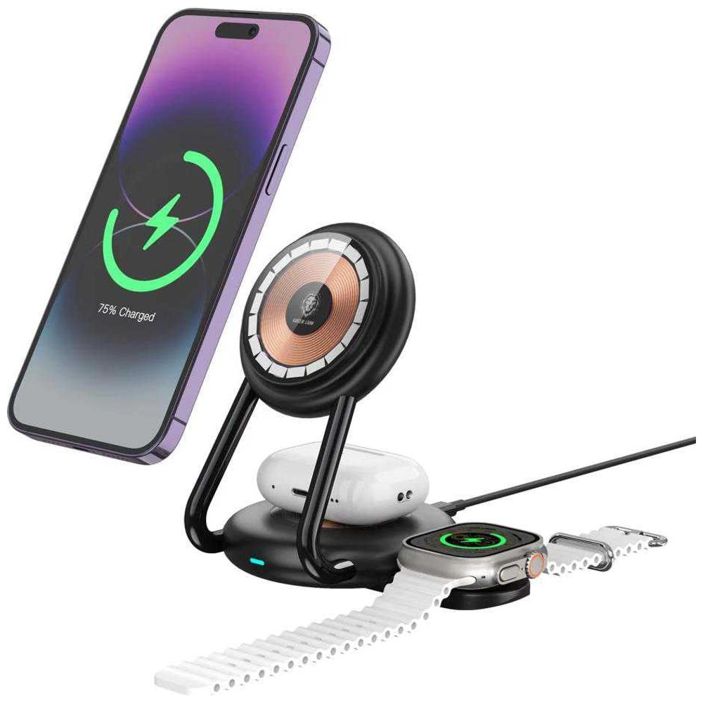Green Lion 3 in 1 Mag Charge Hub - Wireless Charging - 15W - Black 15W – 23,250 IQD Iraq