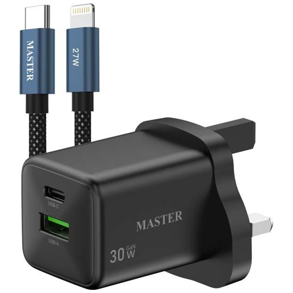 Master Master MSCH30WAC27WCL BK - Wall Charger - 30W - Dual Port - with USB-C to Lightning Cable - 27W - Black 30W – 25,000 IQD Iraq