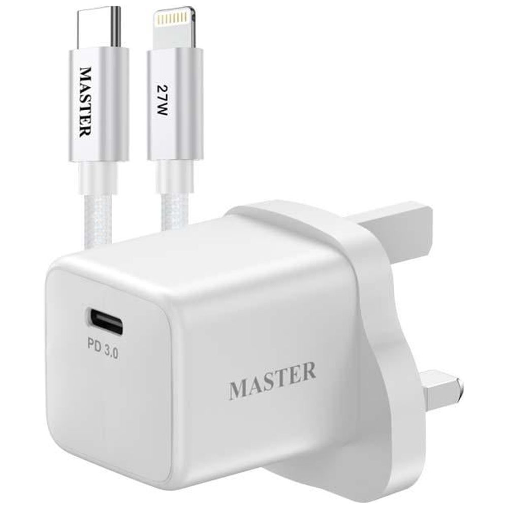 Master MSCH25WCTOL27W WH - Wall Charger - Single Port - 25W - with USB-C to Lightning Cable - 27W - White 25W – 25,000 IQD Iraq