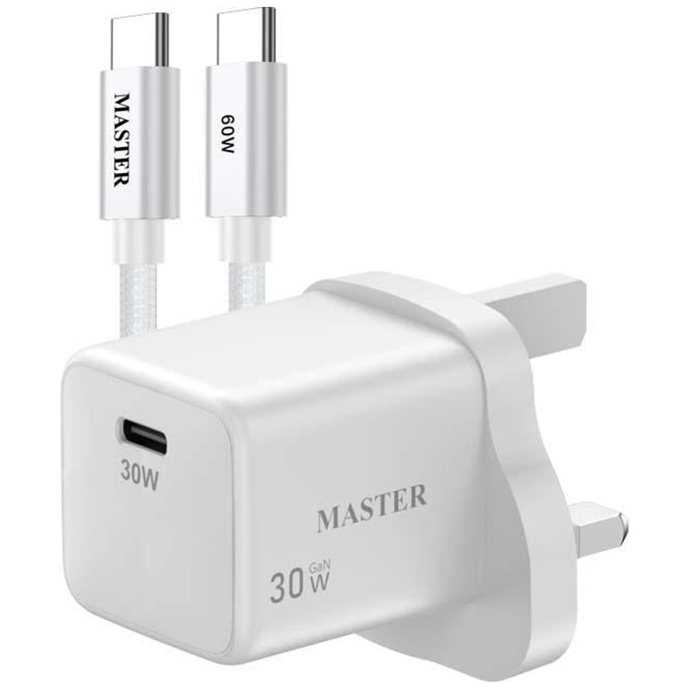 Master Master MSCH30W60WCC WH - Wall Charger - USB-C - Single Port - With USB-C to USB-C Cable - 60W - White 60W – 25,000 IQD Iraq
