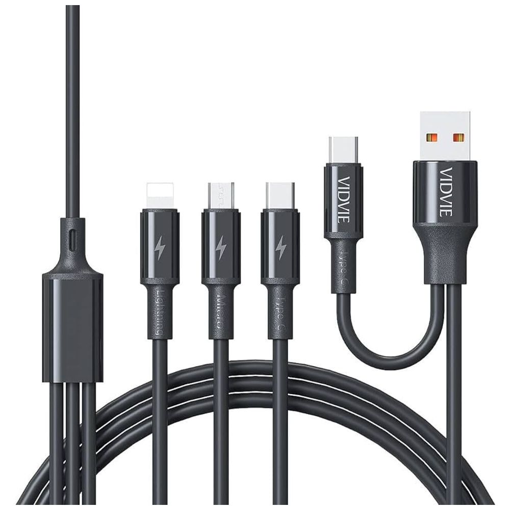 VIDVIE VIDVIE - 5-in-1 Multifunctional Braided Charging Cable - Flexible and compact 1.2m design - Black 1.2m