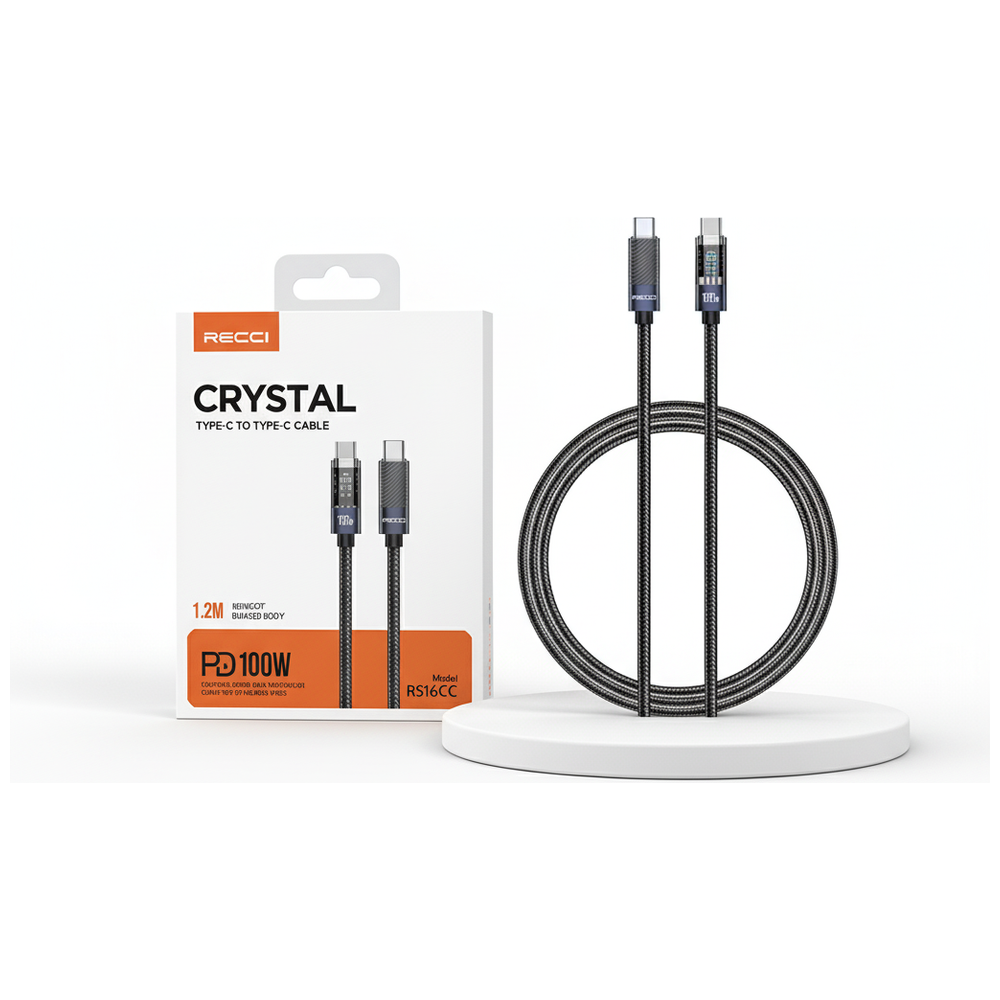 Recci Recci RS16CC - Type-C to Type-C Cable - 100W - 1.2M - Black 100W, 1.2M