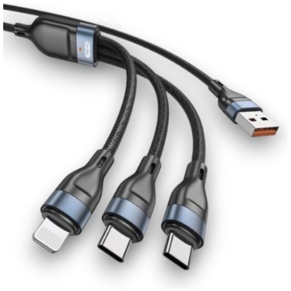 Go-Des Go-Des - 3-in-1 USB-C/Lightning Cable -  1.2 m - Black 1.2 m