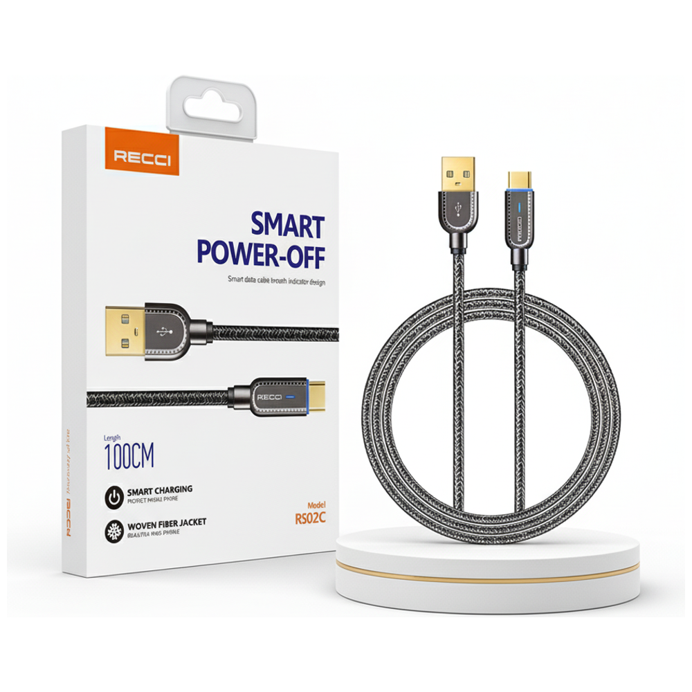 Recci Recci RS02C - Smart Power-Off USB-A to Lightning Cable - 1M - Black 1M – 15,250 IQD Iraq