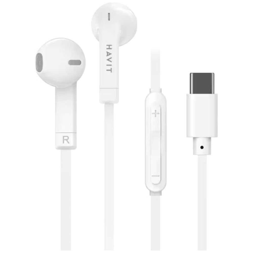 Havit Havit E336C - Type-C Wired Headphone In Ear - 1.2 m cable for comfortable movement - Sporty design ideal for running and active use - White 1.2m, Type-C
