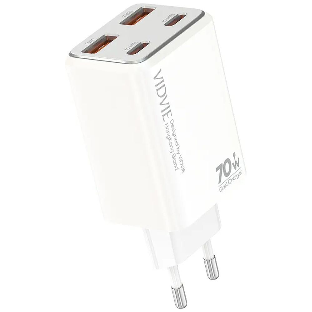 VIDVIE VIDVIE - Wall Charger - 70W GaN Fast Charger - 4 Ports - Smart & Compact Design - EU Plug - White 70W