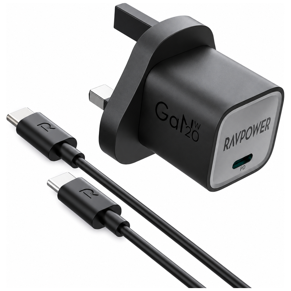 RAVPower RAVPower PC1057 Wall Charger - Single Port - 20W - with USB-C to USB-C Cable - 1m - Black 20W – 29,000 IQD Iraq