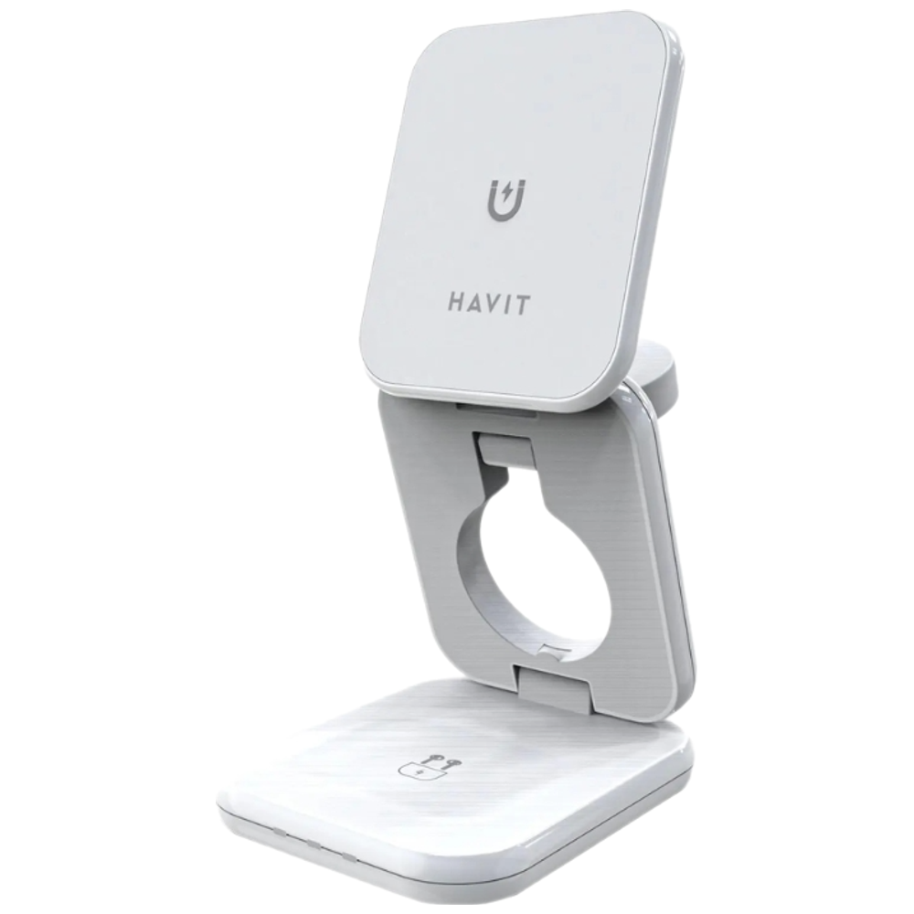 Havit Havit - 3-in-1 wireless charging stand - Foldable magnetic desktop holder with vertical display support - Charge multiple devices at once - White 3-in-1 – 41,250 IQD Iraq