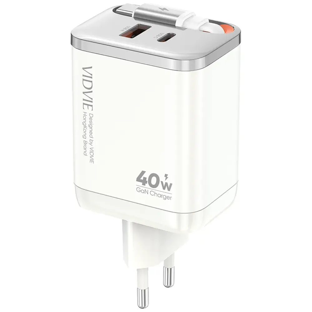 VIDVIE VIDVIE GaN 40W Dual Fast Charger - Wall Charger - LED - White 40W
