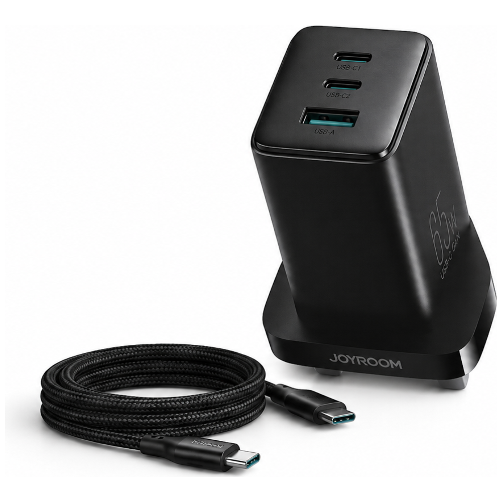 JOYROOM JR-TCG01UK Wall Charger - 65W - with USB-C to USB-C Cable - 1.2m - Black 65W – 35,000 IQD Iraq