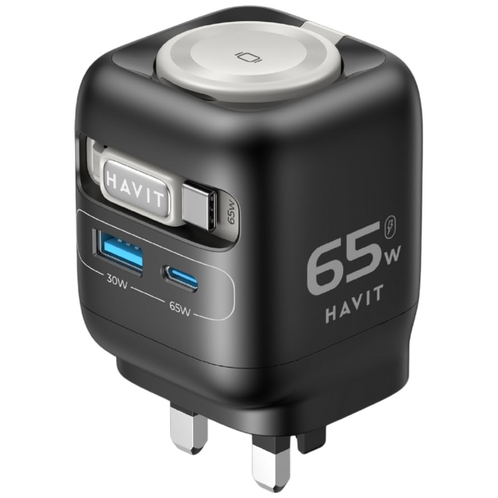 Havit UC252 UK - Wall Charger - 65W GaN - Built-in stretch cable for convenience - Black 65W GaN – 49,000 IQD Iraq