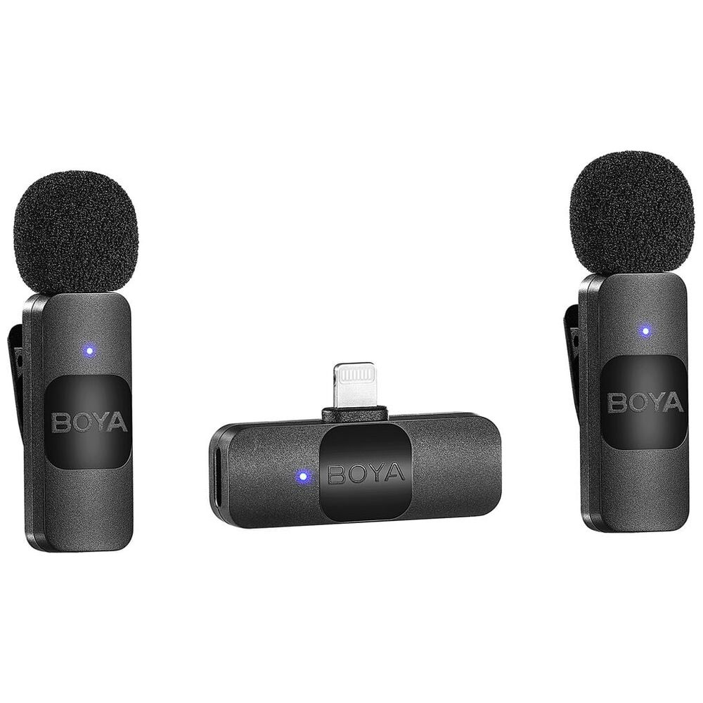 Boya BY-V2 Wireless Microphone System - Ultra-Compact for Two with Lightning Connector - Black